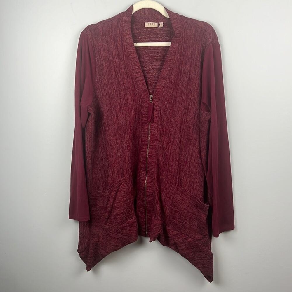 LOGO Lori Goldstein large zipper front v neck cardigan